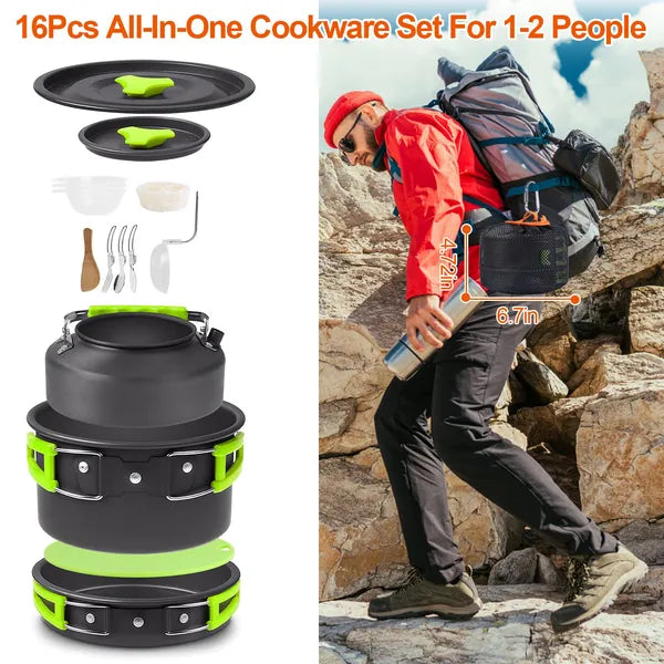 Complete Camping Cooking Set 16 Piece Outdoor Cookware Kit