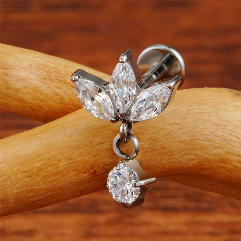 Premium Titanium CZ Labret Stud Triple Marquise Helix Earring