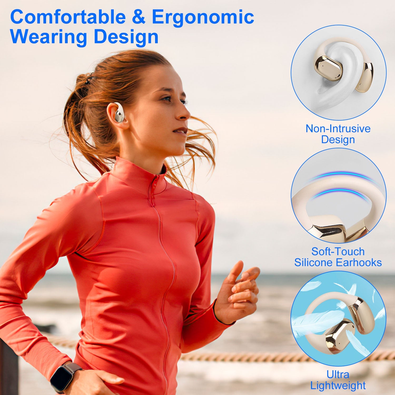 Bluetooth 5.4 Open Ear Earbuds Earhook LED Case Waterproof Sport