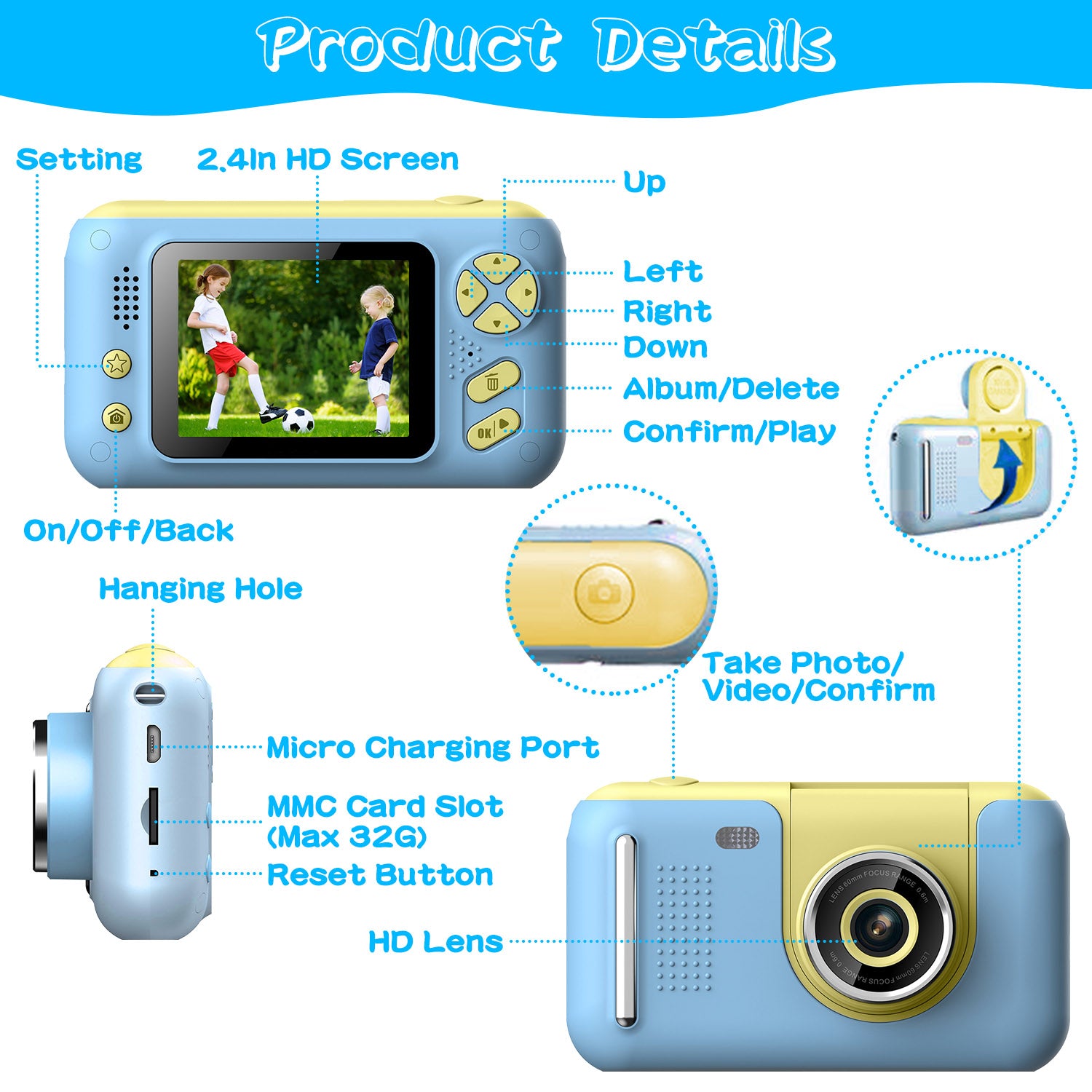 Kids Digital Camera Flip Lens HD Video Camcorder with Tripod