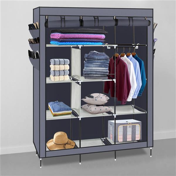 High Leg Fabric Wardrobe with Shelves Durable Storage Closet
