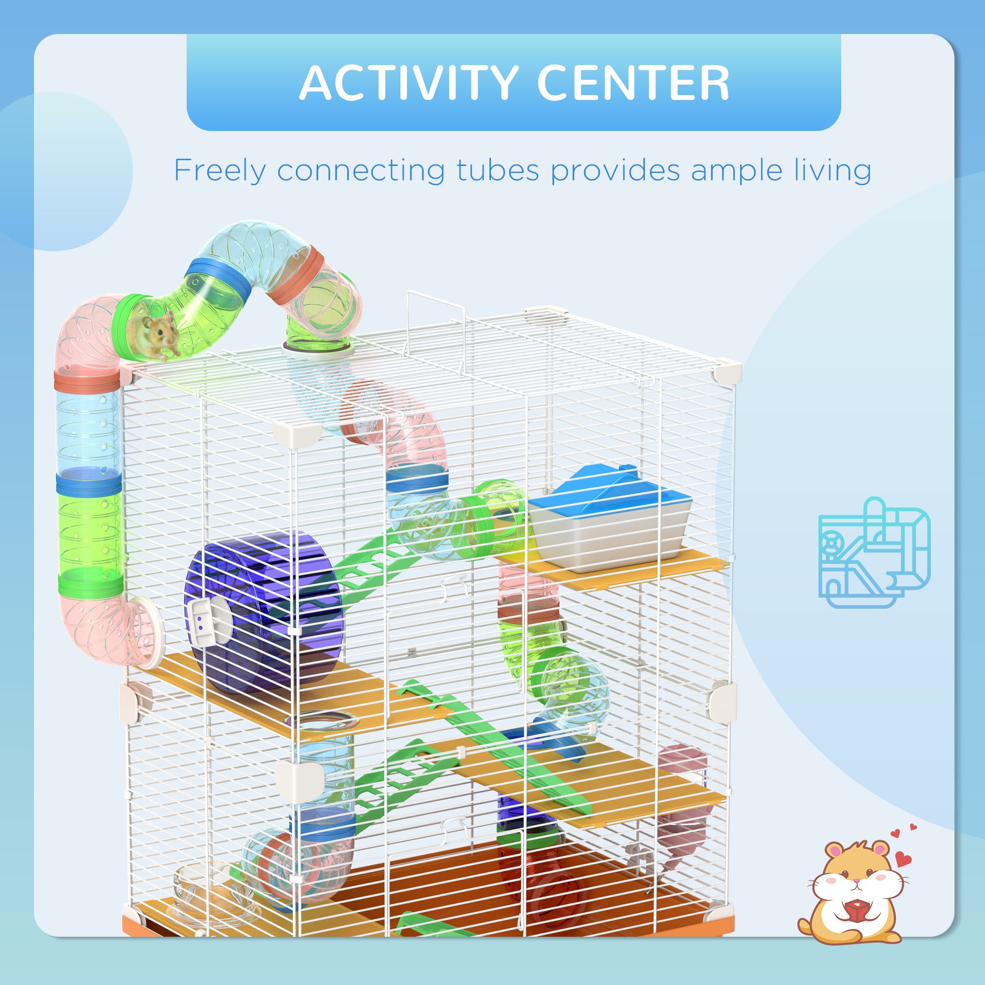 5-Tier Hamster Cage with Exercise Wheel & Tubes – Portable Small Animal Habitat