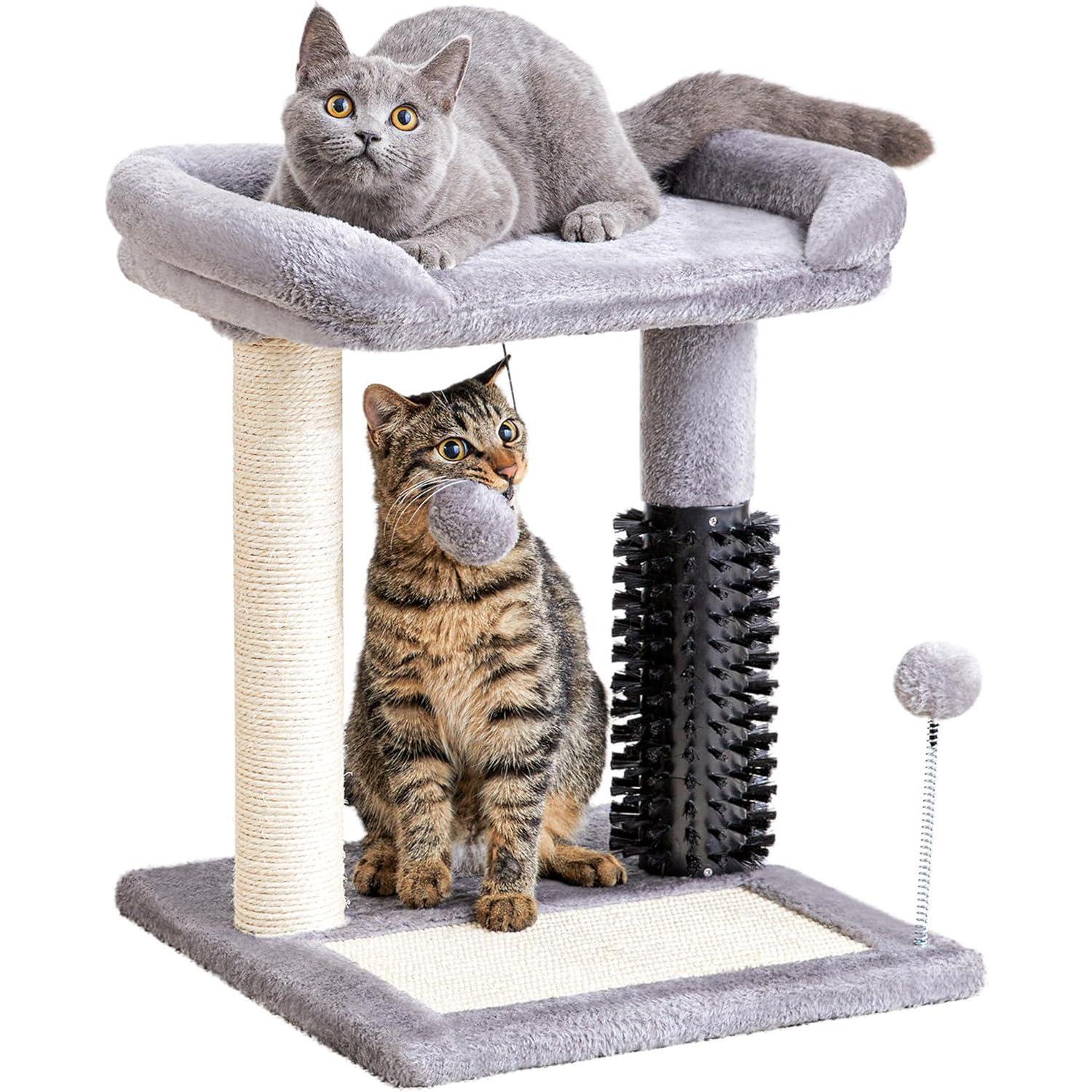 Premium 4 in 1 Cat Tree Tower with Grooming Brush and Scratcher