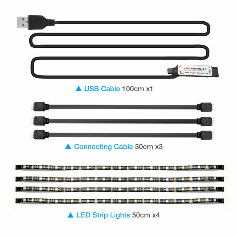 4x50CM USB RGB LED Strip Lights Kit with Remote for TV Background