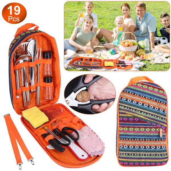 19 Piece Camping Cookware Set Portable Outdoor Cooking Kit