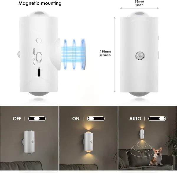 LED Motion Sensor Night Light Rechargeable Magnetic Wall Lamp