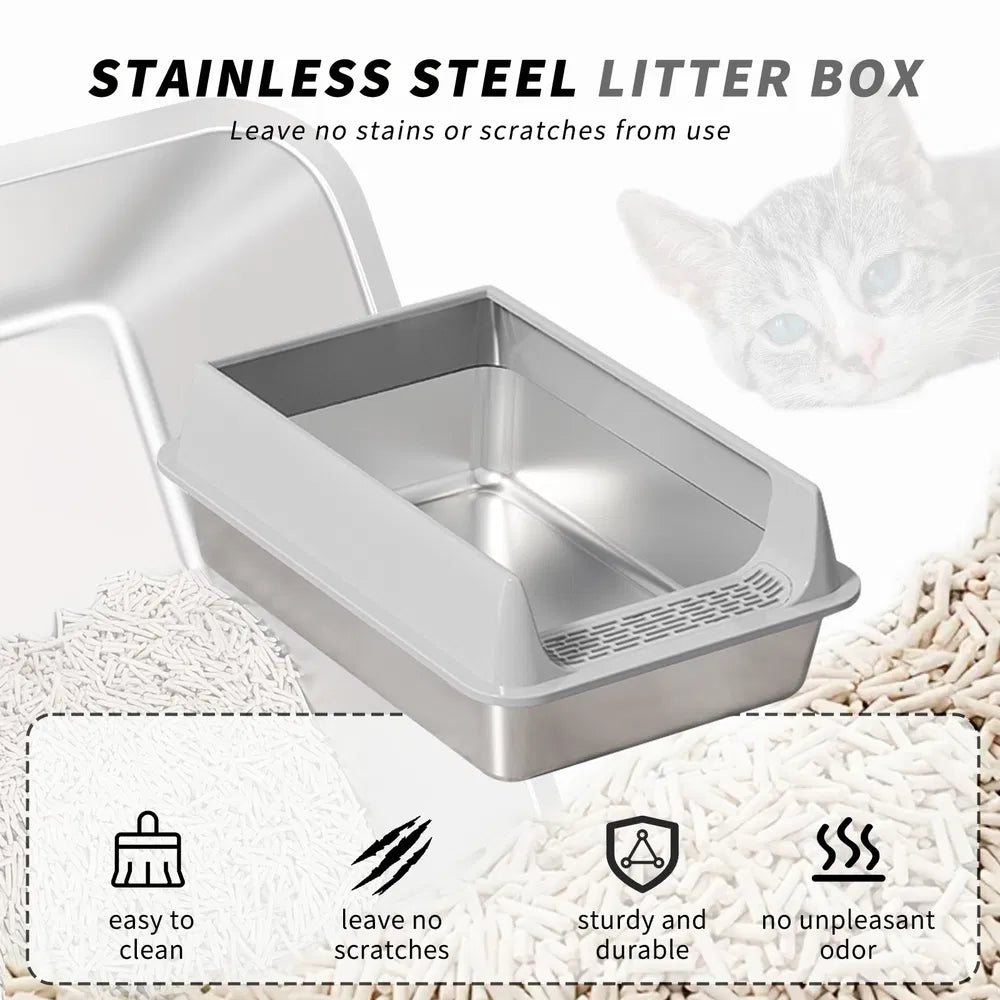 Stainless Steel Cat Litter Box – Non-Stick Odor Resistant Easy Clean Cat Toilet