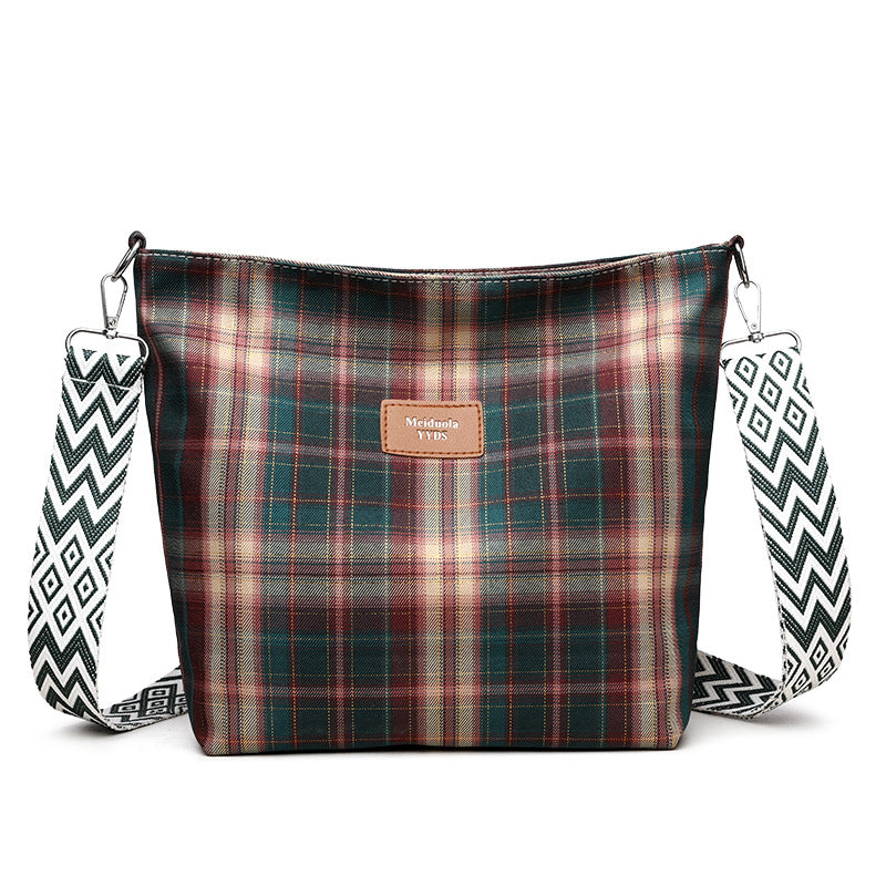 Women Large Capacity Contrast Check One Shoulder Commuter Messenger Bag