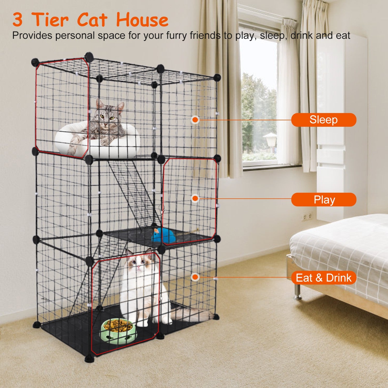 Ultimate 3 Tier Cat Playpen Cage Metal Indoor Cat House