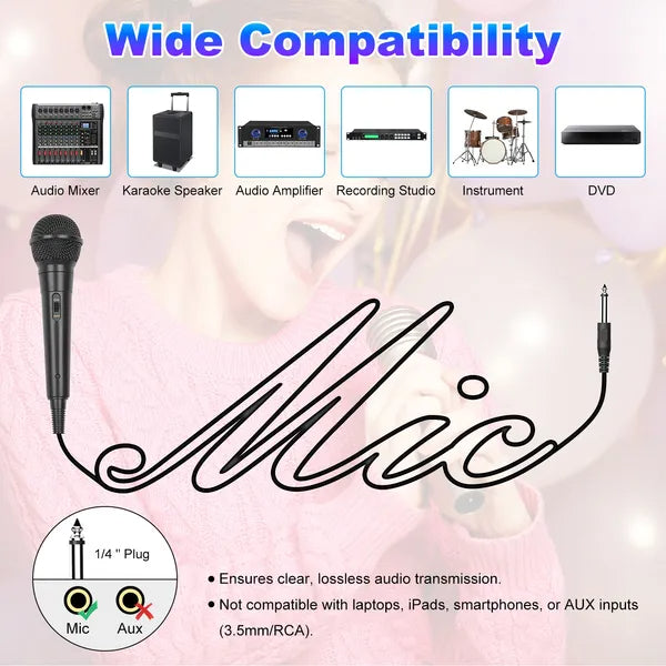 Handheld Wired Microphone Cardioid Dynamic Vocal Mic 13ft Cable
