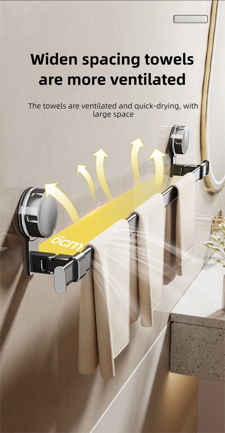 Adjustable Suction Cup Towel Rod No Drill Space Saving Rack