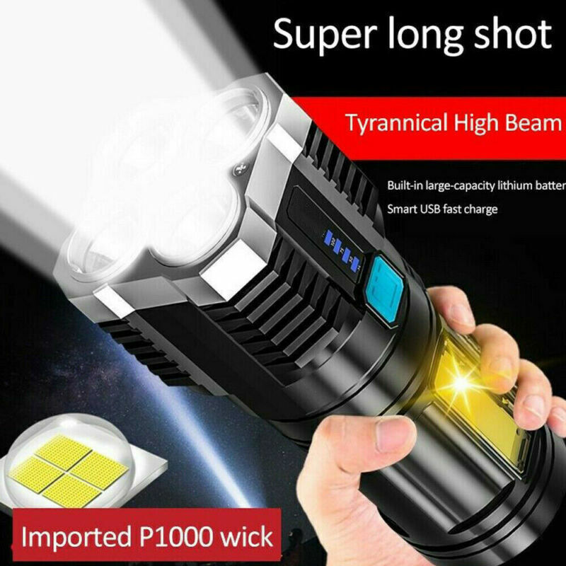 Tactical LED Flashlight USB Rechargeable Super Bright Torch