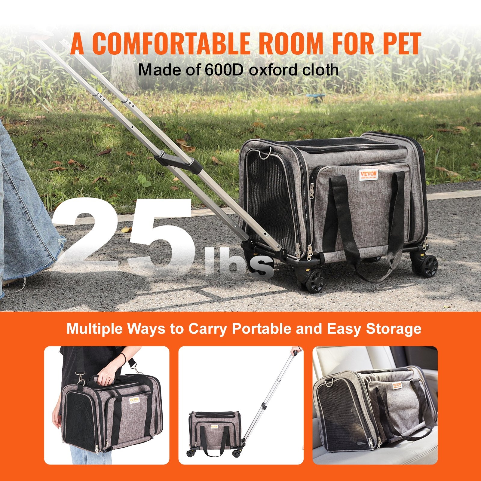 Airline Approved Rolling Pet Carrier with Wheels and Handle