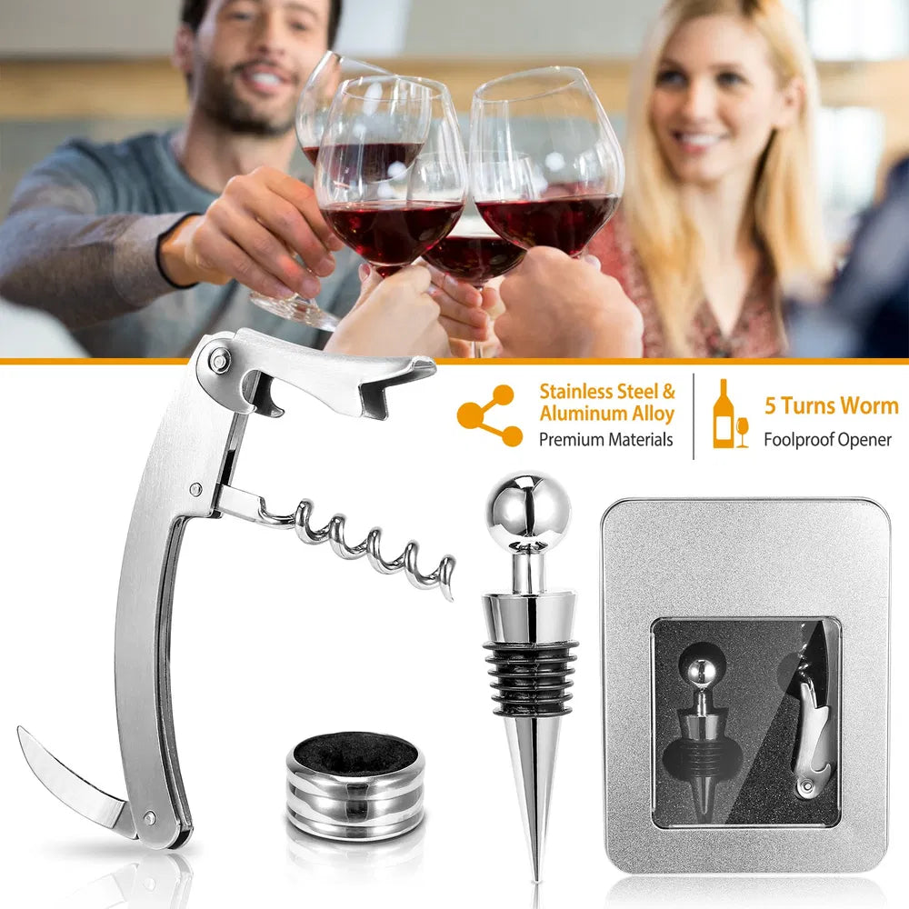 3Pcs Corkscrew Wine Bottle Opener Set with Foil Cutter Stopper