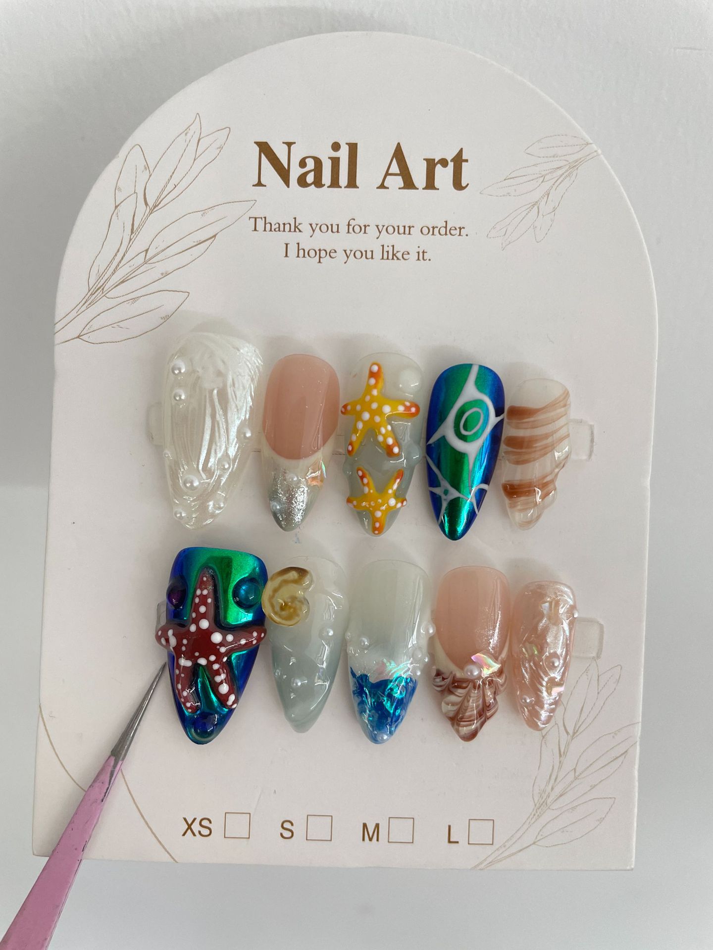 Hand-Painted Happy Underwater World White Long Manicure