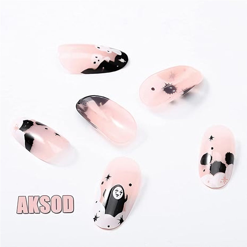 24 PCS Long Fake Nails with Nail Art Design