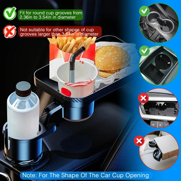 3-in-1 Car Cup Holder Expander with 360° Rotating Tray