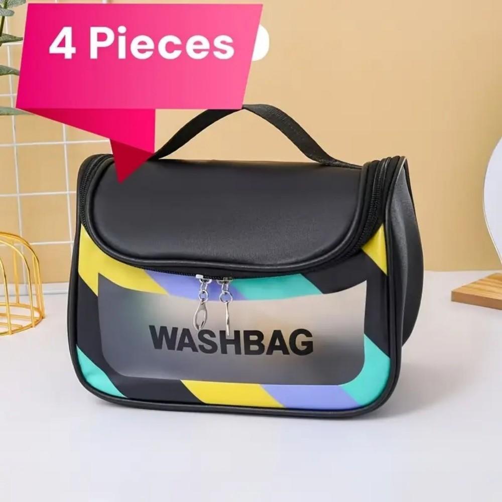 Upgraded Black Toiletry Bag 4 Piece Travel Organizer Set for Bathroom Essentials