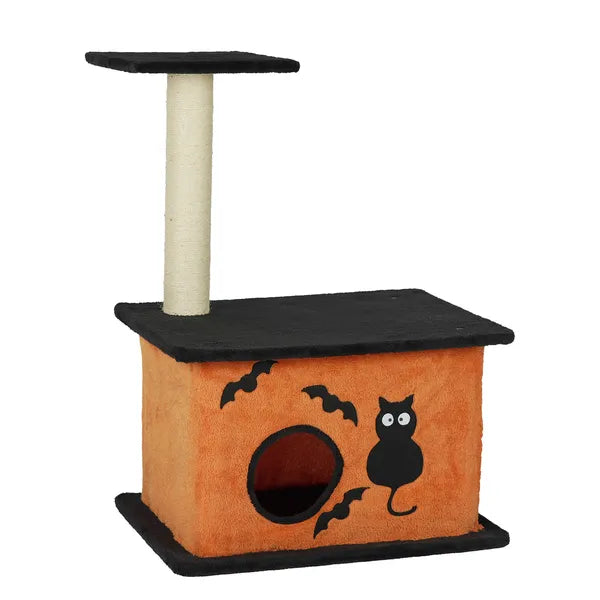 Halloween Cat Tree Tower with Condo & Scratching Post – 2-Level Plush Cat Activity Center