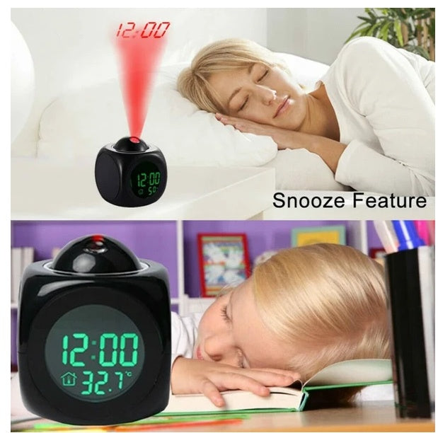 LED Projection Alarm Clock with Voice Control & Digital LCD Display