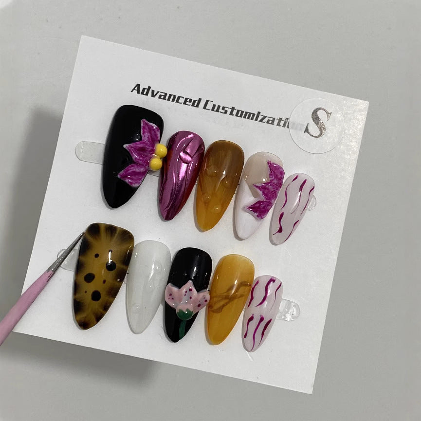 3D Carved White Mid-Length Press On Nails