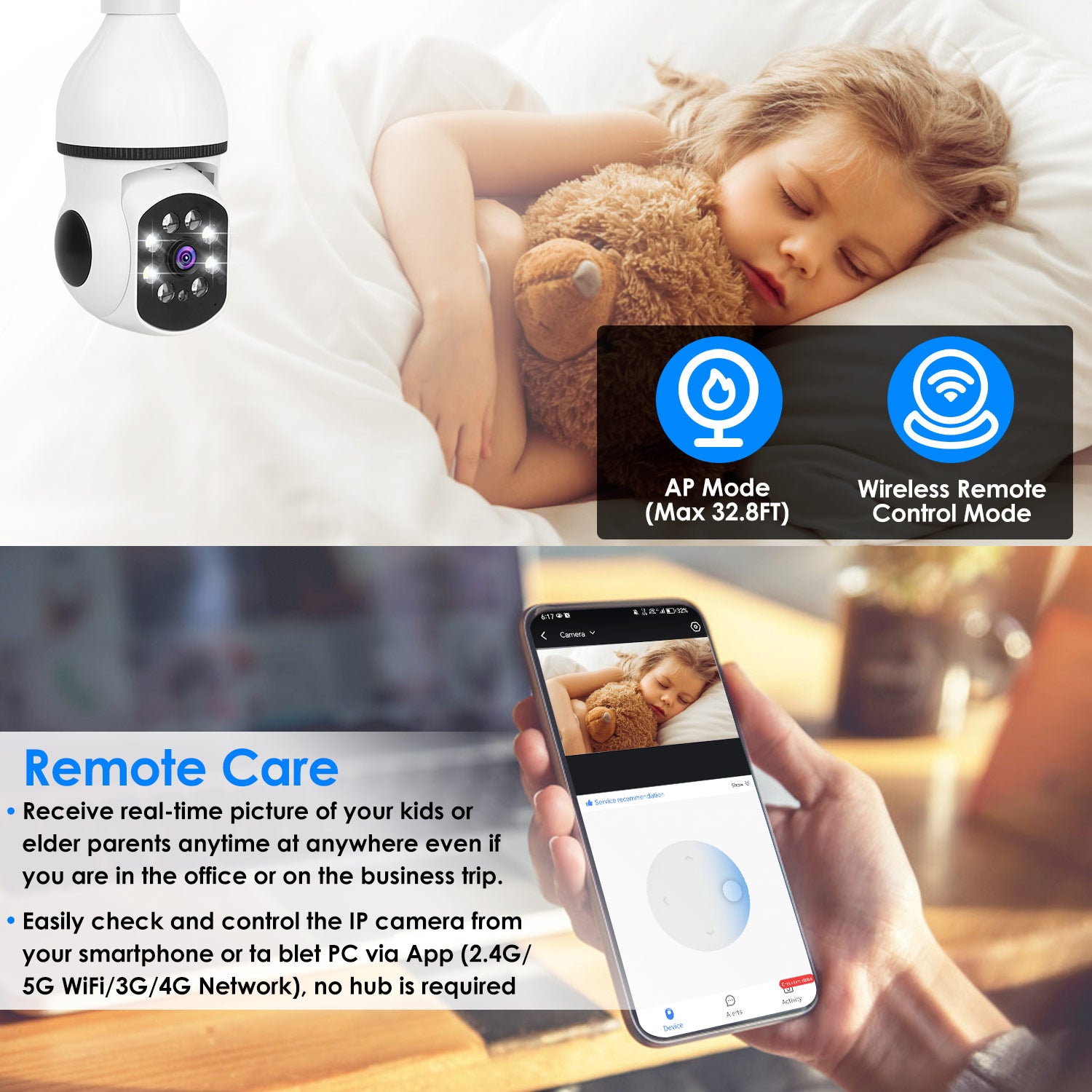 E27 WiFi Bulb Camera 1080P Security Cam with Night Vision & Motion Tracking