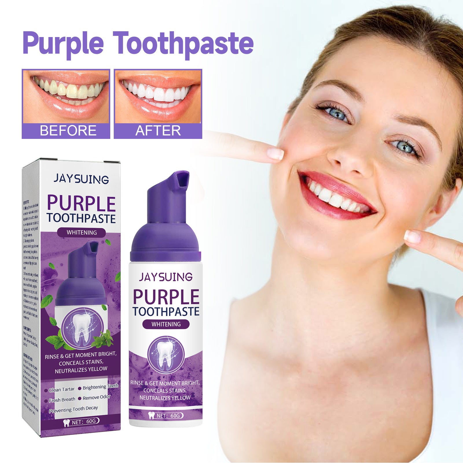 Purple Tooth Whitening Toothpaste for Stain Removal & Fresh Breath