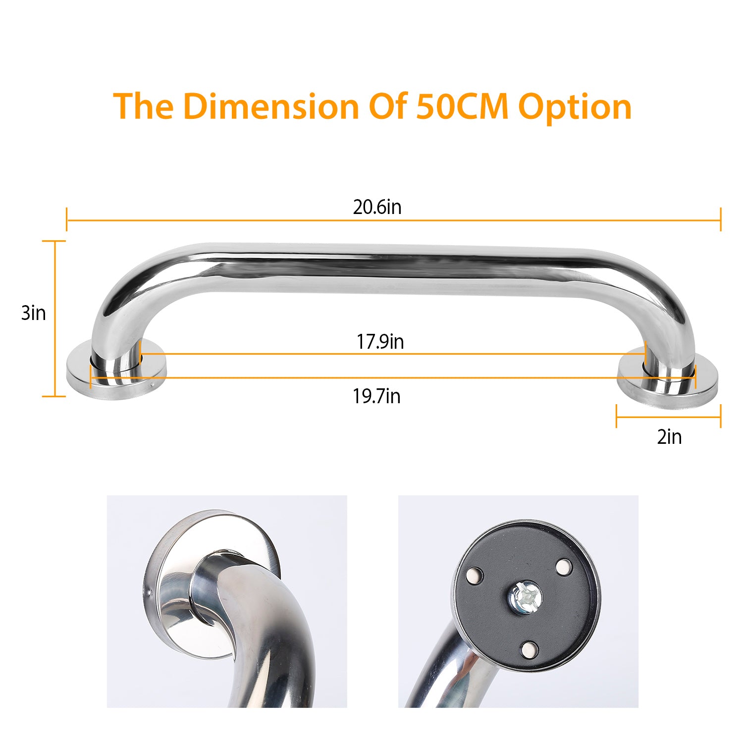 2PCS Stainless Steel Bath Grab Bar 19.7in Safety Handle
