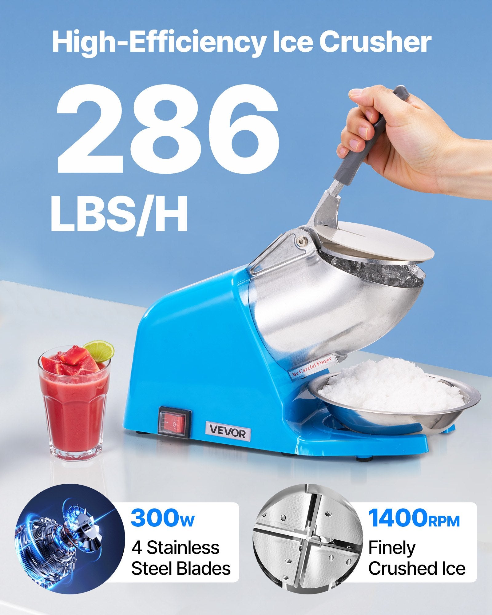 Commercial Ice Crusher 286LBS Electric Snow Cone Maker