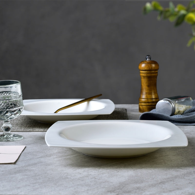 6-Piece White Bone China Square Soup Plates