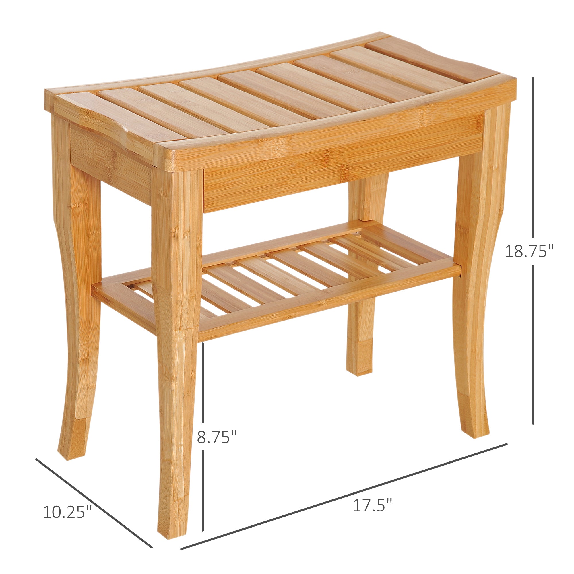 Premium Bamboo Shower Bench Seat with Storage Shelf & Support