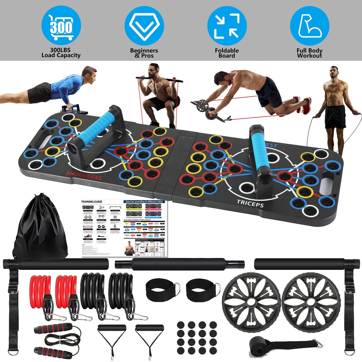 Push Up Board Home Gym Equipment & 15 Fitness Accessories for Full Body Workout