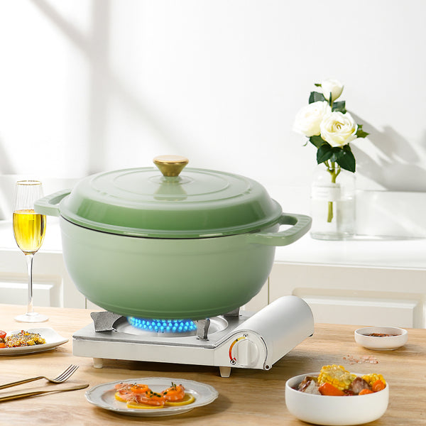 6QT Enameled Cast Iron Dutch Oven Pot with Lid and Silicone Gloves