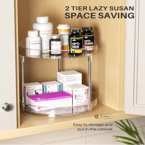 2 Pack Double Layer Rotating Spice Rack Turntable Organizer Set