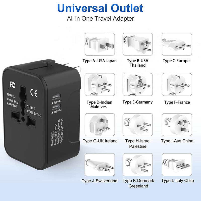Universal Travel Adapter Worldwide All in One Plug with Dual USB