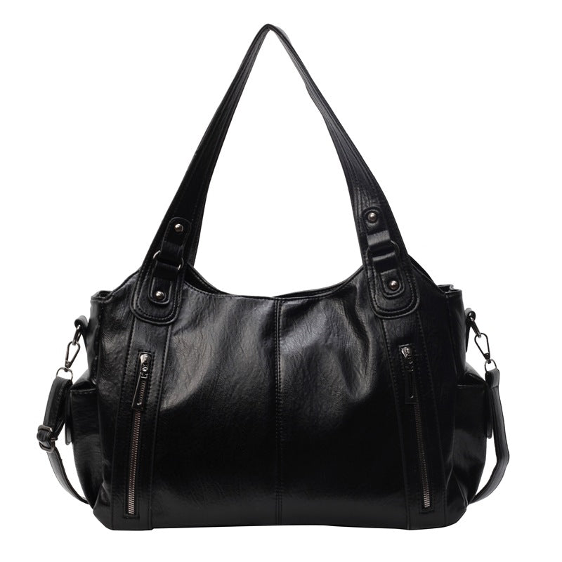 Elegant Retro Handbag Solid Color Textured American Shoulder Bag