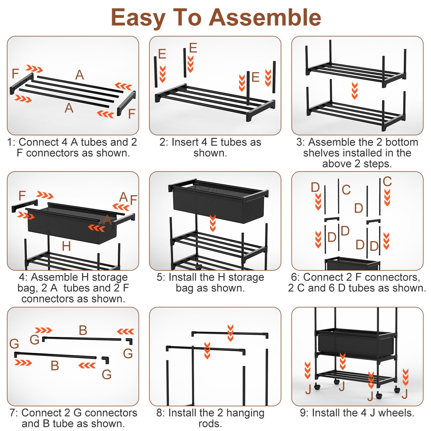 Adjustable Double Rod Garment Rack with Shelves & Wheels