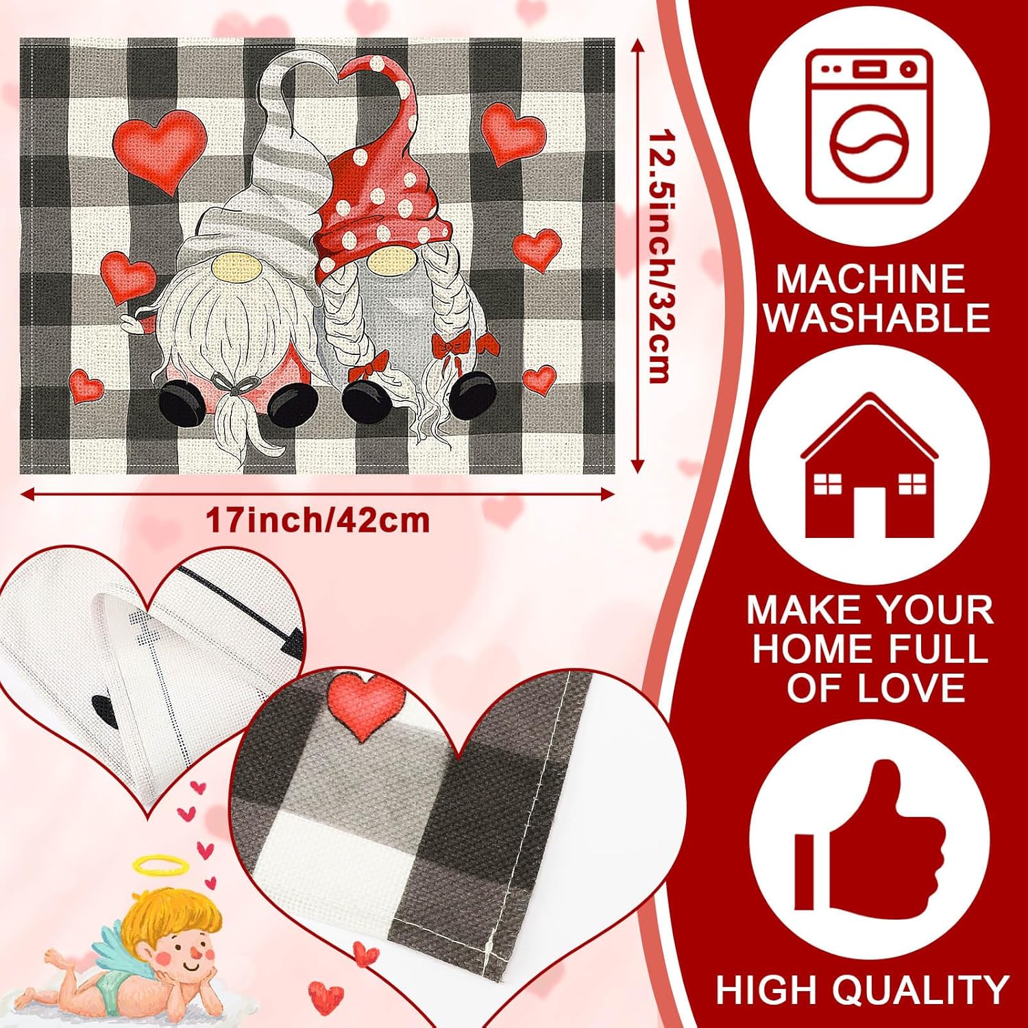 Valentine’s Day Gnome Placemats Set of 4