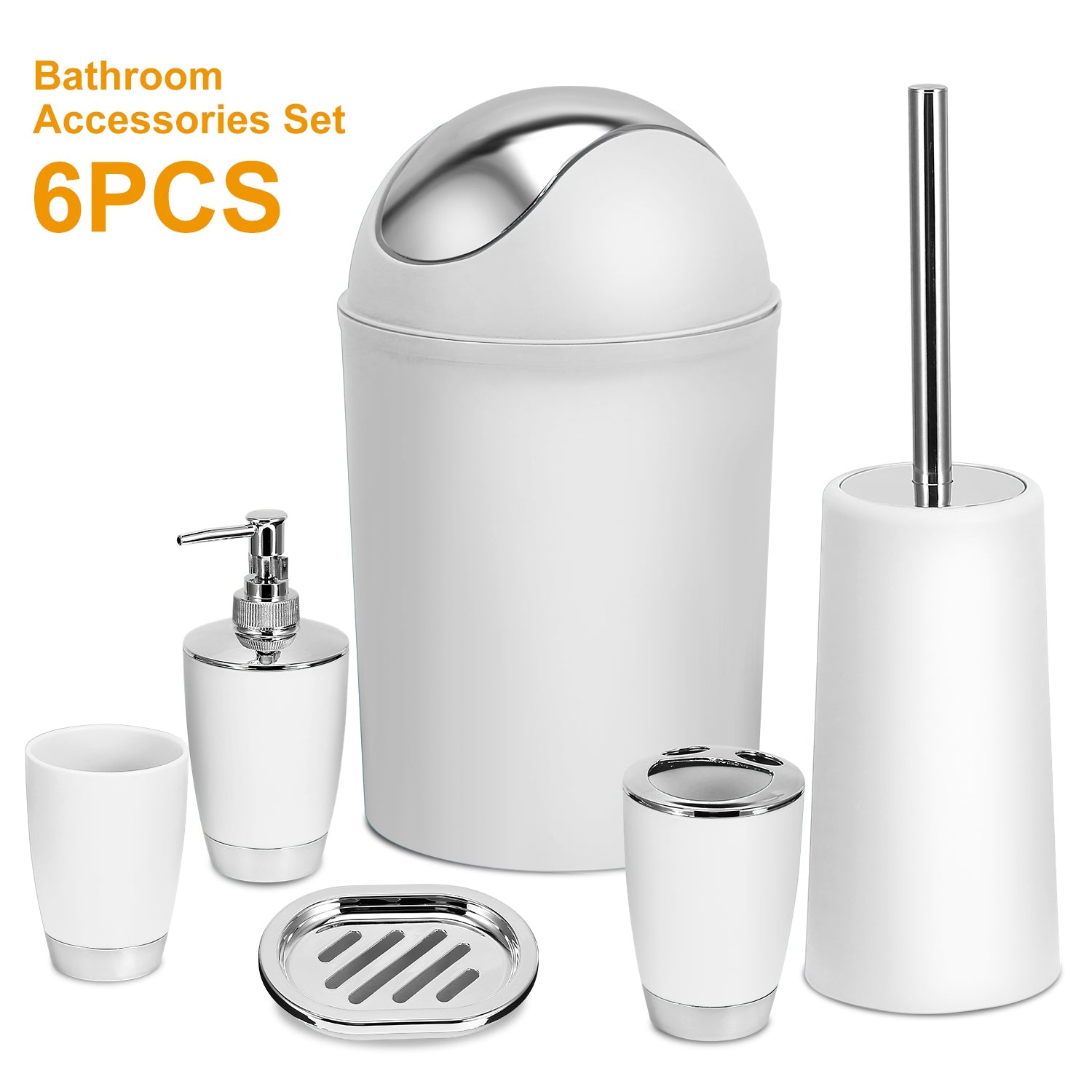 6 Piece Bathroom Accessories Set Soap Dispenser Trash Can