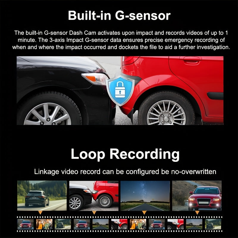 HD 1080P Driving Recorder Three Lens Dash Cam