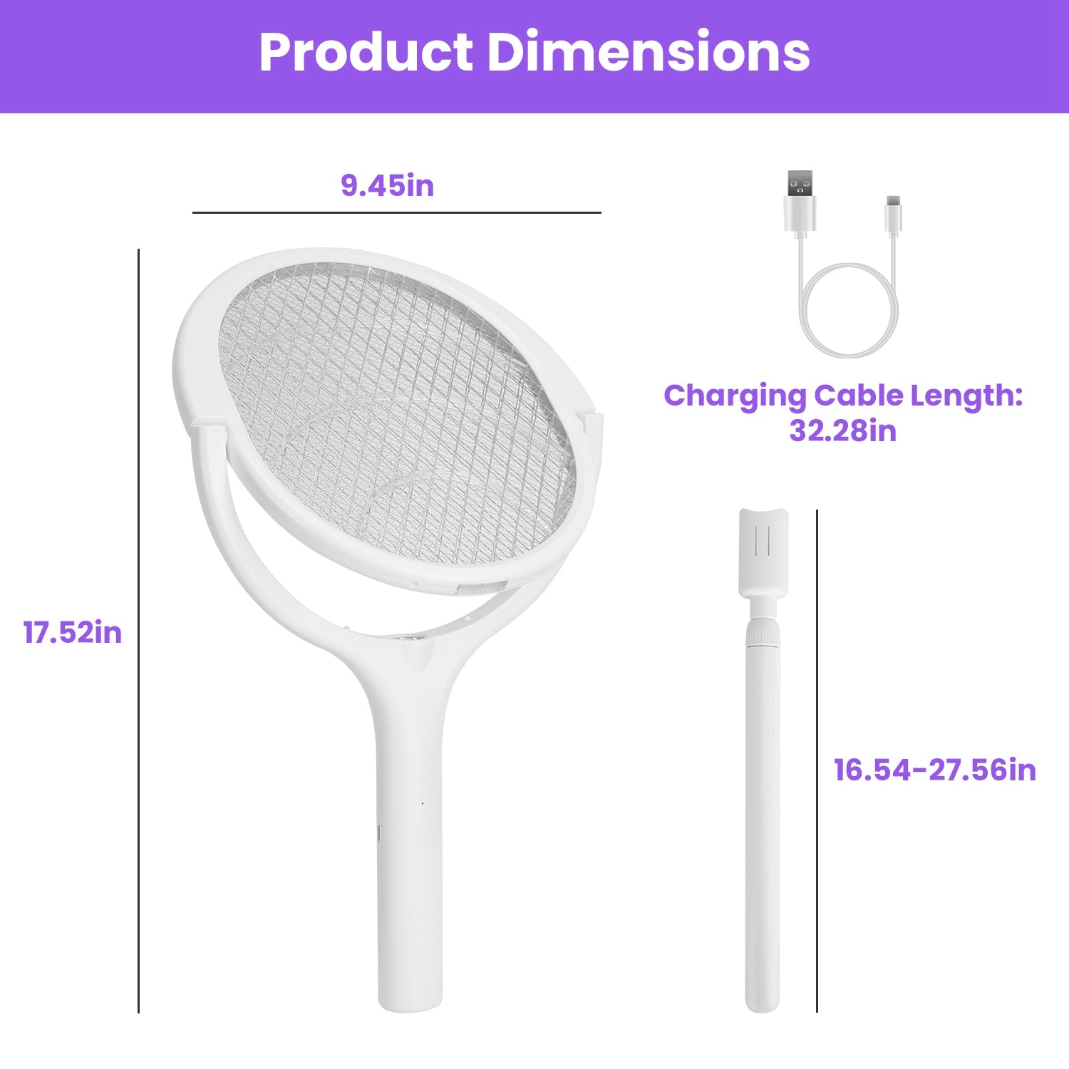 3 in 1 Electric Bug Zapper Racket with Extension Wand