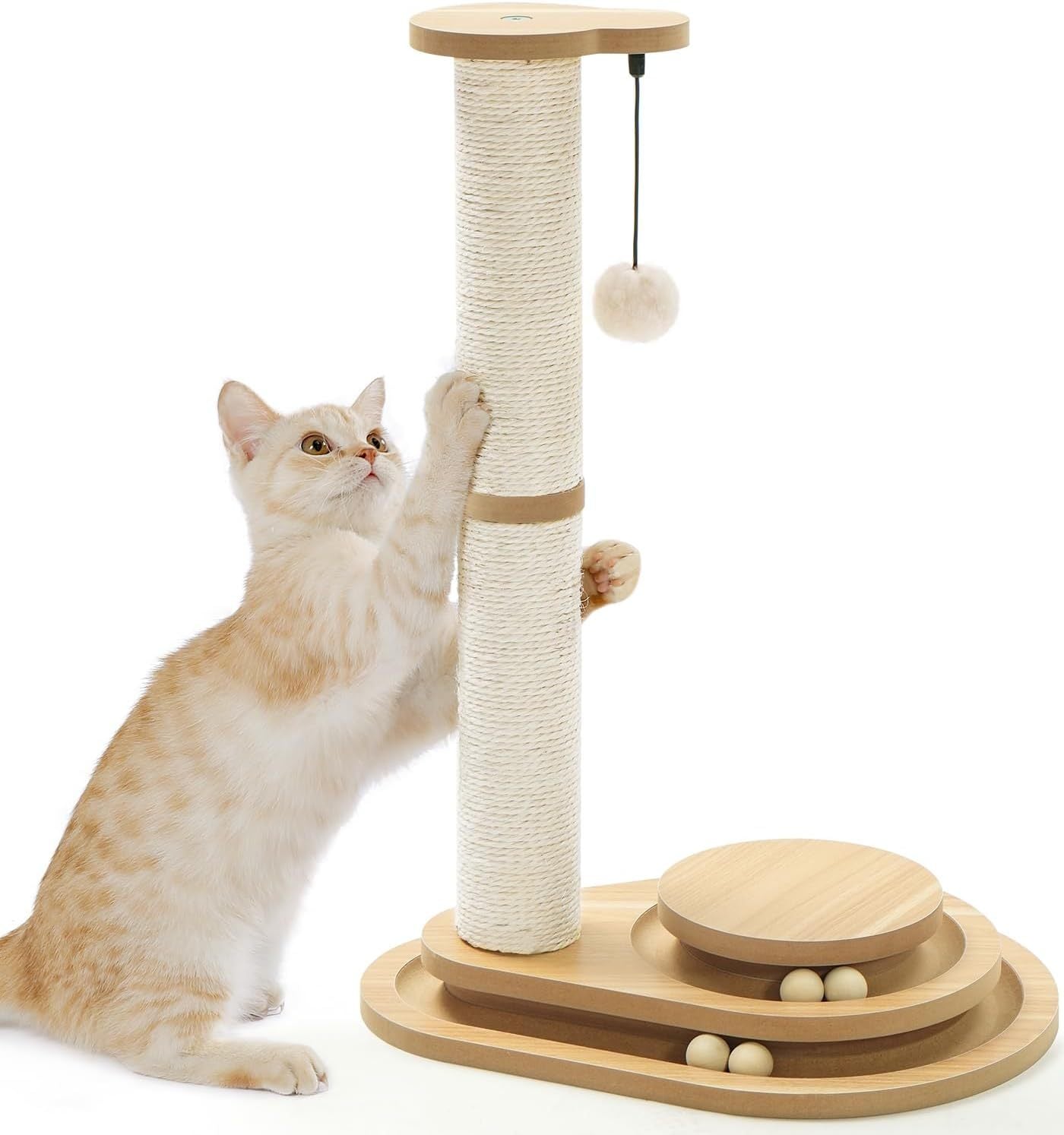 Interactive Cat Scratching Post with Ball Track Toy – Sisal Cat Scratcher for Indoor Cats