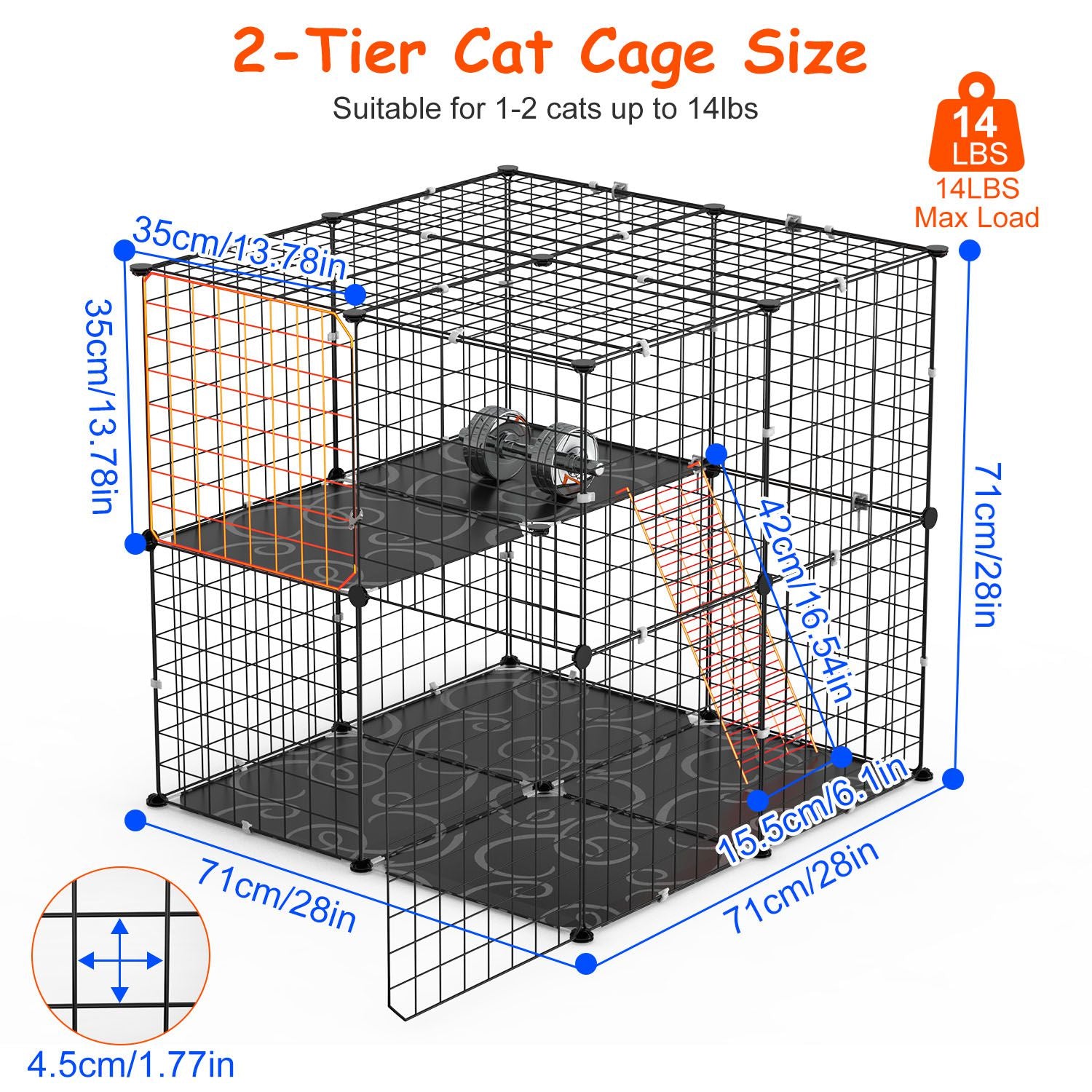 Premium 2 Tier Indoor Cat Cage Playpen with Ladder and Dual Doors
