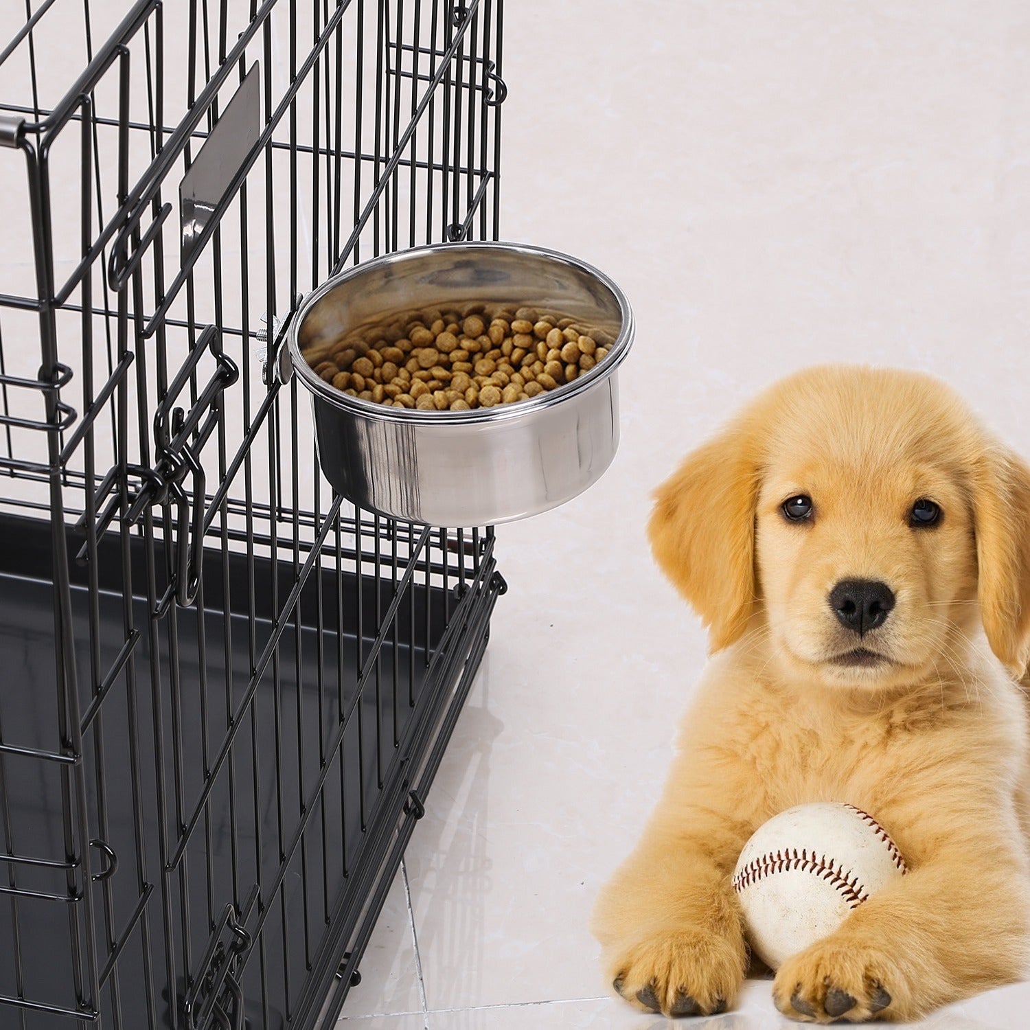Stainless Steel Hanging Dog Bowl with Clamp Detachable Design