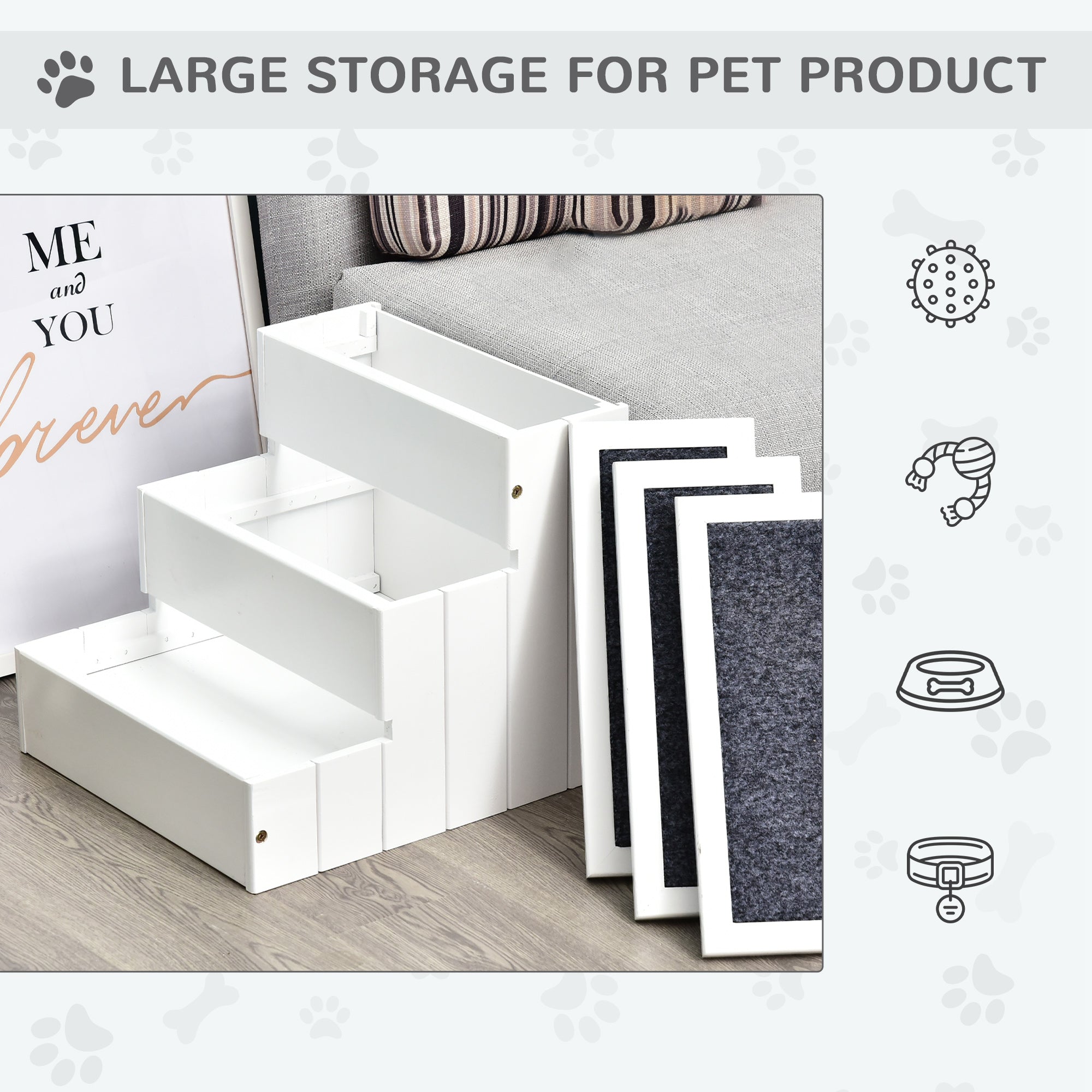 Premium 3 Step Pet Stairs Ramp Non Slip Carpet for Cats Dogs