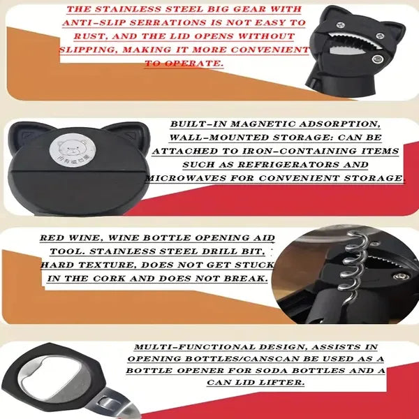 4-in-1 & 5-in-1 Can Opener Bottle Opener Multi Lid Tool Easy Grip
