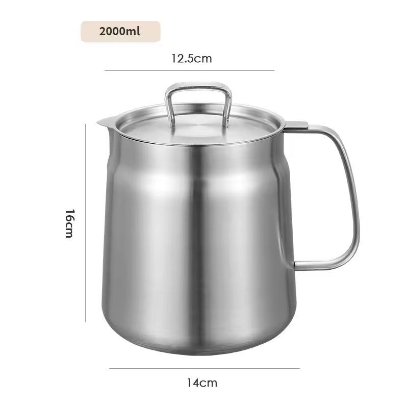 2L Stainless Steel Oil Filter Pot with Fine Mesh & Frying Basket