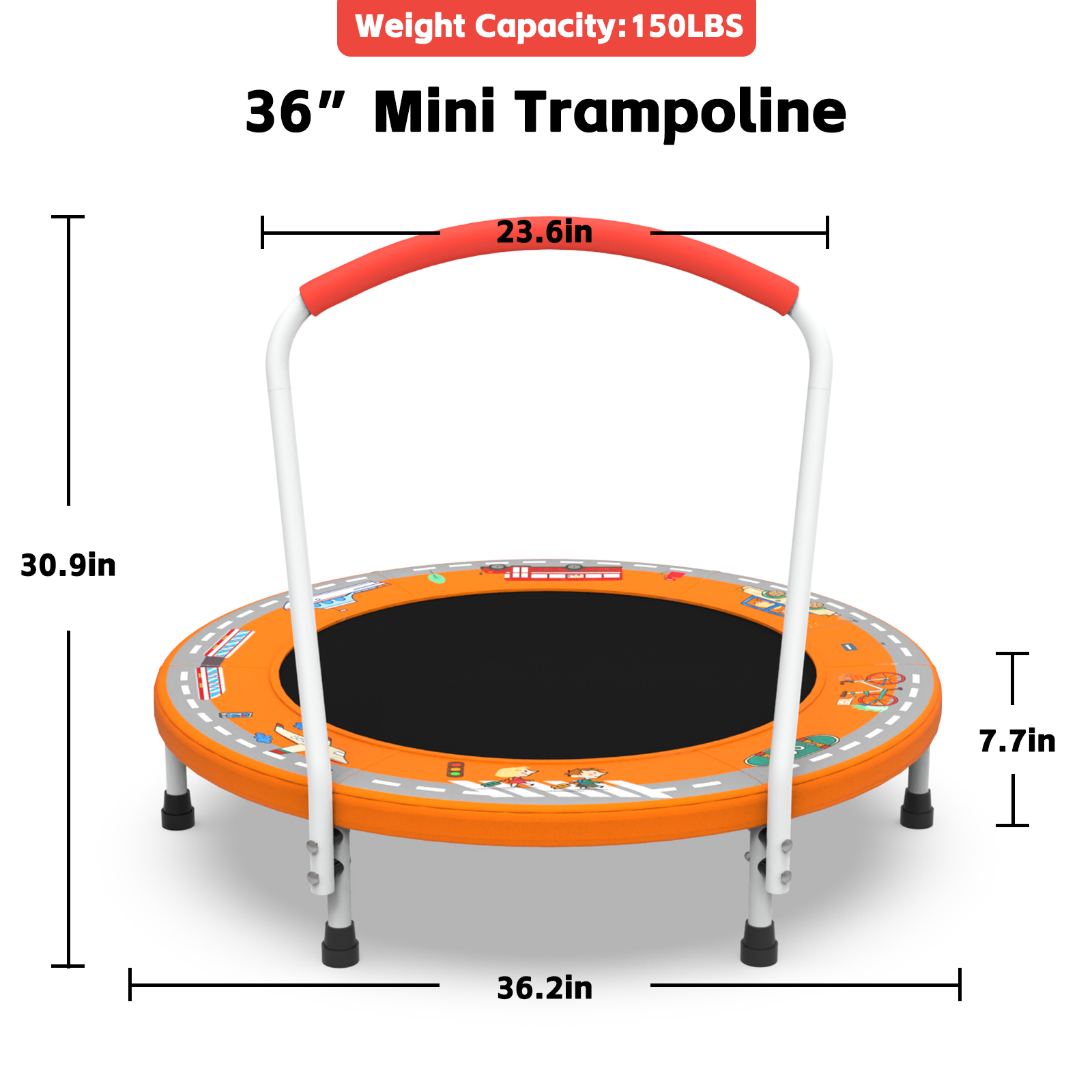 Safe Kids Mini Trampoline with Handle for Indoor Outdoor Fun
