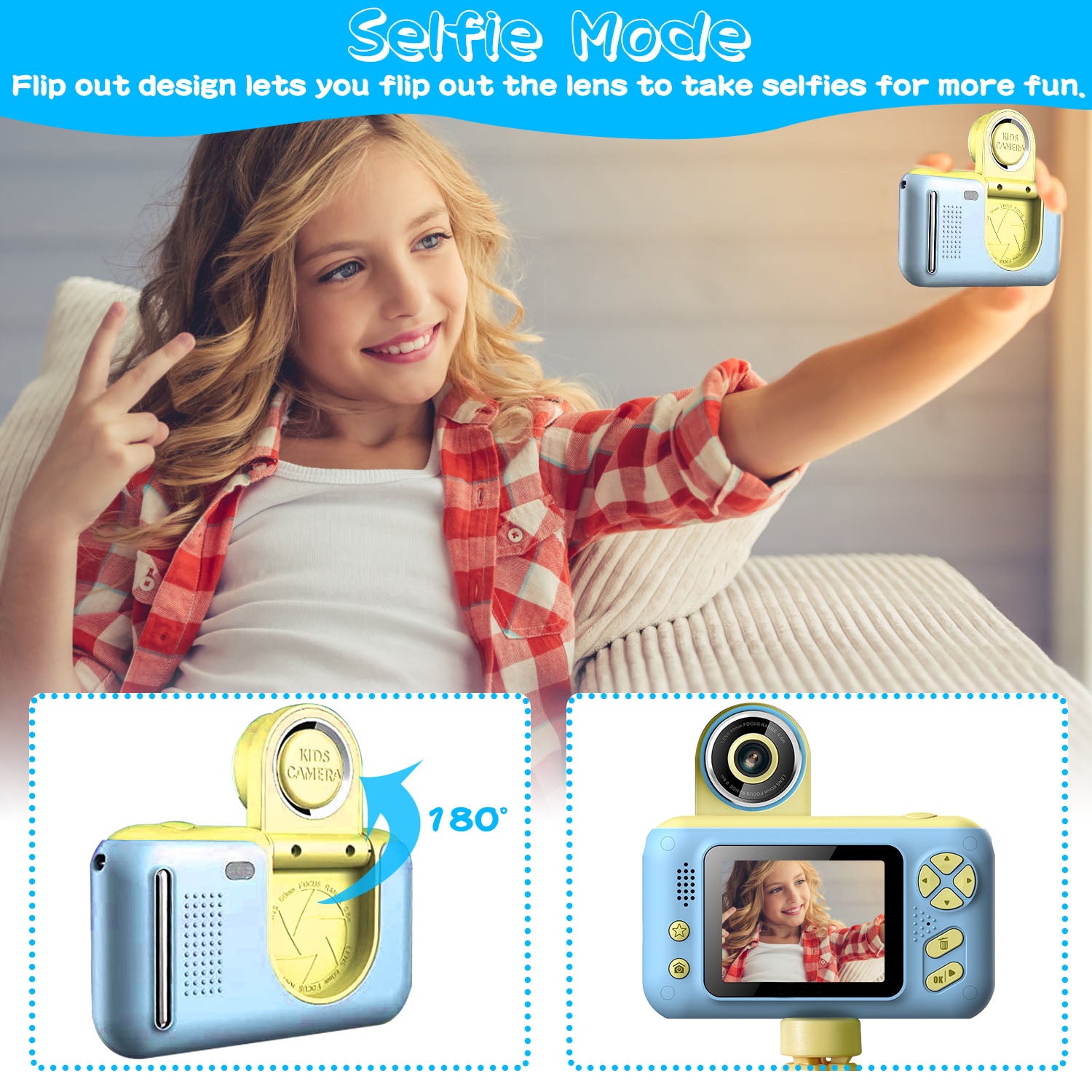 Kids Digital Camera Flip Lens HD Video Camcorder with Tripod