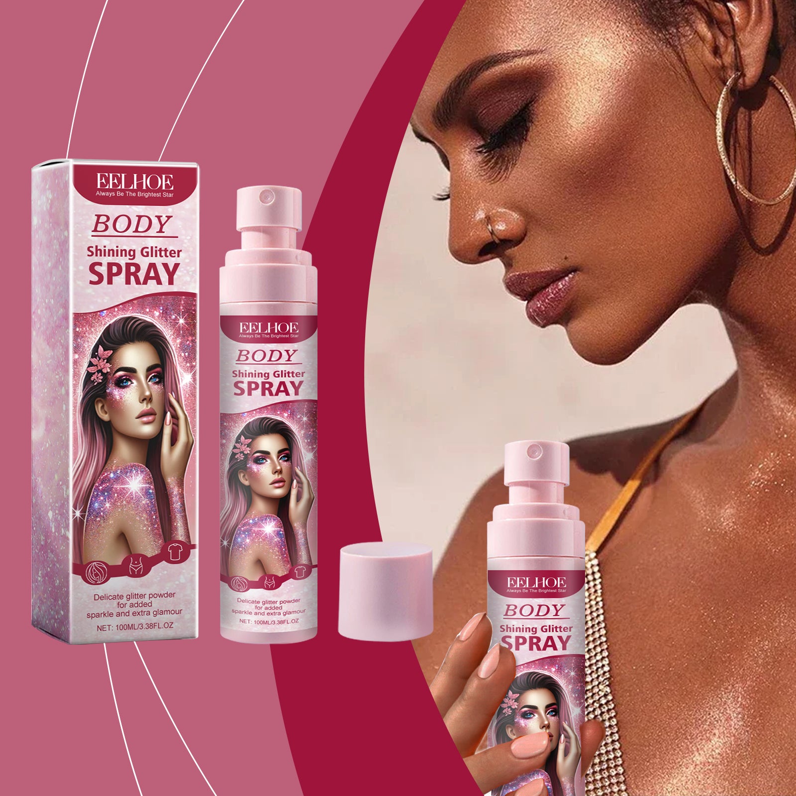 Glitter Highlighter Spray for Face Body Hair and Clavicle Glow